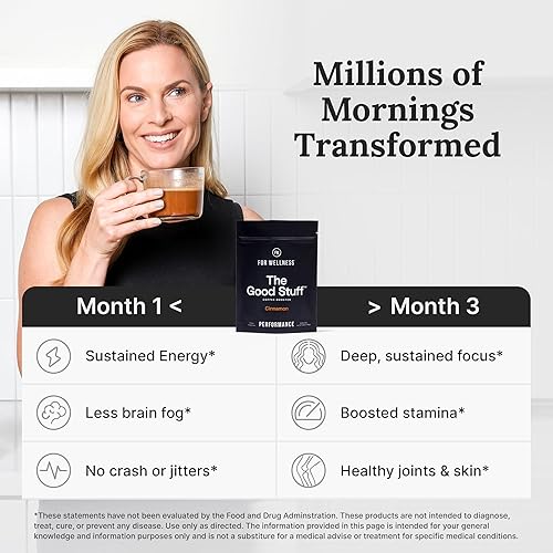 Miniatura 7 de For Wellness The Good Stuff Performance  Crema de café saludable en polvo con colágeno, aceite MCT y L-teanina  Potenciador de café sin lácteos Keto