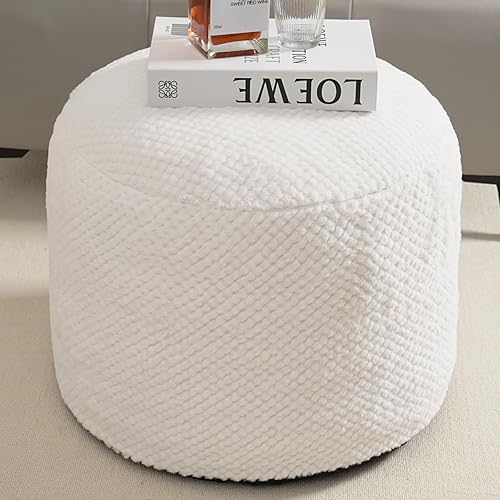 Miniatura 8 de Puf otomano redondo de relleno para reposapiés, pufs de piel sintética con relleno de trozos de espuma, puf otomano de almacenamiento, puf con