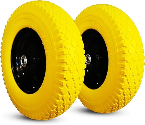 HORSESHOE Carretilla 4.80 4.00-8 sin plano 4.80/4.00-8 neumáticos amarillos y ruedas con ajuste de grasa, cubo centrado de 3 pulgadas, rodamientos