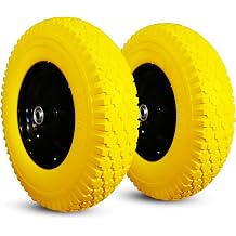 HORSESHOE 2-Pks Wheelbarrow 4.80 4.00-8 Flat-Free 4.80/4.00-8 Yellow Tires and Wheels w/Grease Fitting, 3" Centered Hub, 5/8" & 3/4" Bearings, for Hand Truck, Trolley, Garden Cart, Wagons