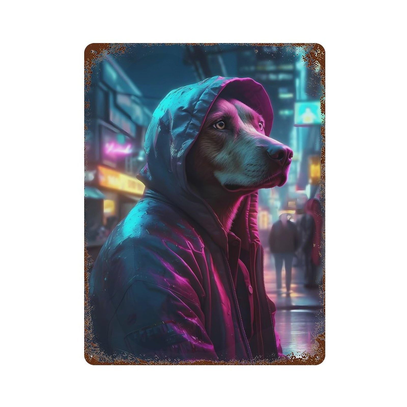 Labrador Futuristic 15.7"x11.8" Weathered Tin Sign, Decorative Metal Wall Art for Cafe, Home Bar And Lounge Decor