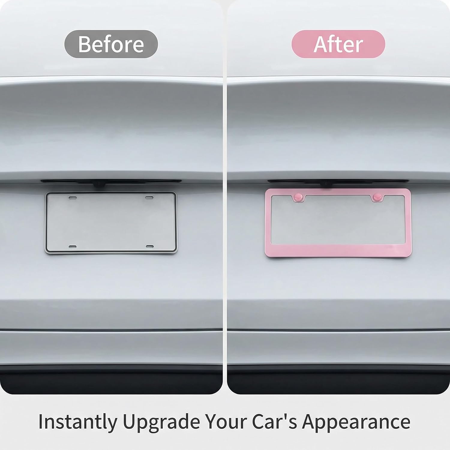 Fashion 2 Pack Matte Cherry Baby Pink License Plate Frames, Stainless Steel Car License Plate Cover Accessories with Screw Caps