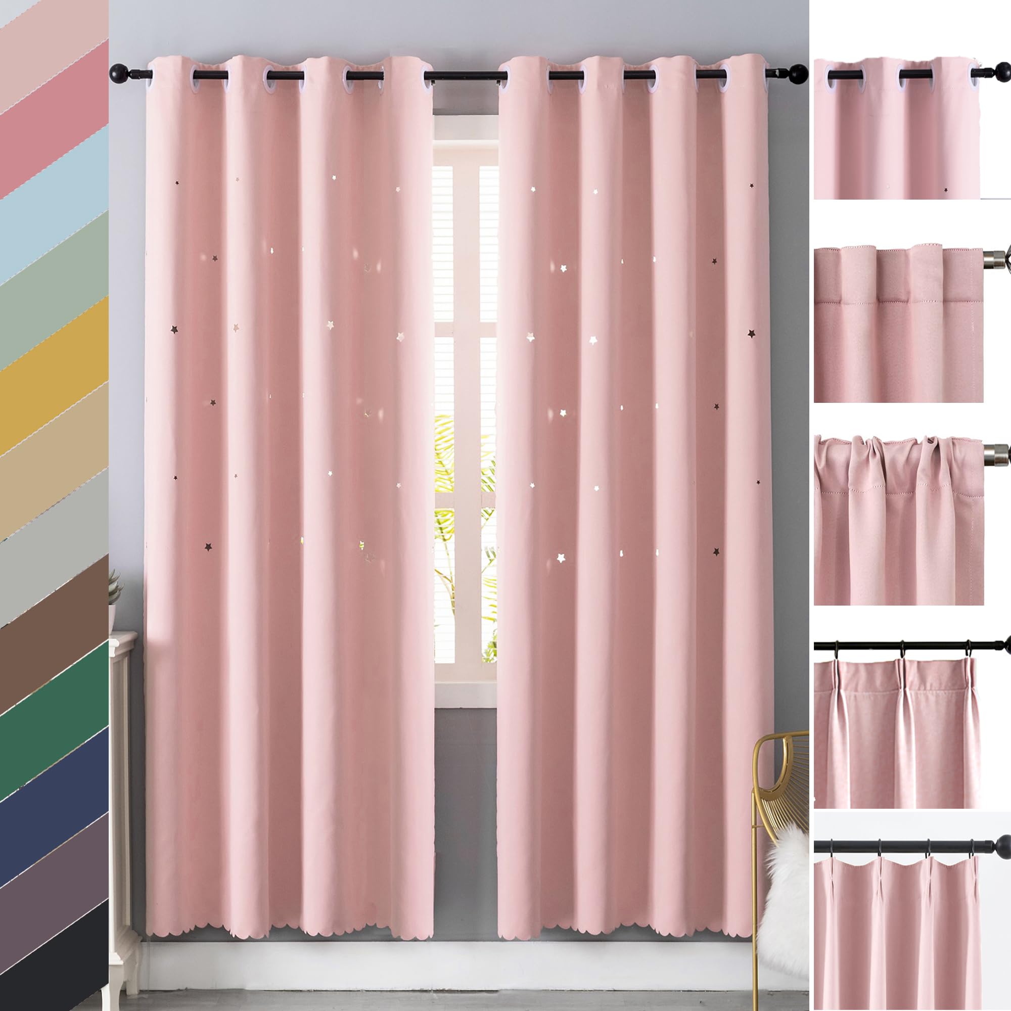 Grommet Blackout Curtains Custom Size, Modern Aesthetic Room Darkening Light Filtering Curtains Bedroom Nursery Light Blocking Drapes for Living Room, Lightweight &amp; Soft Window Treatments