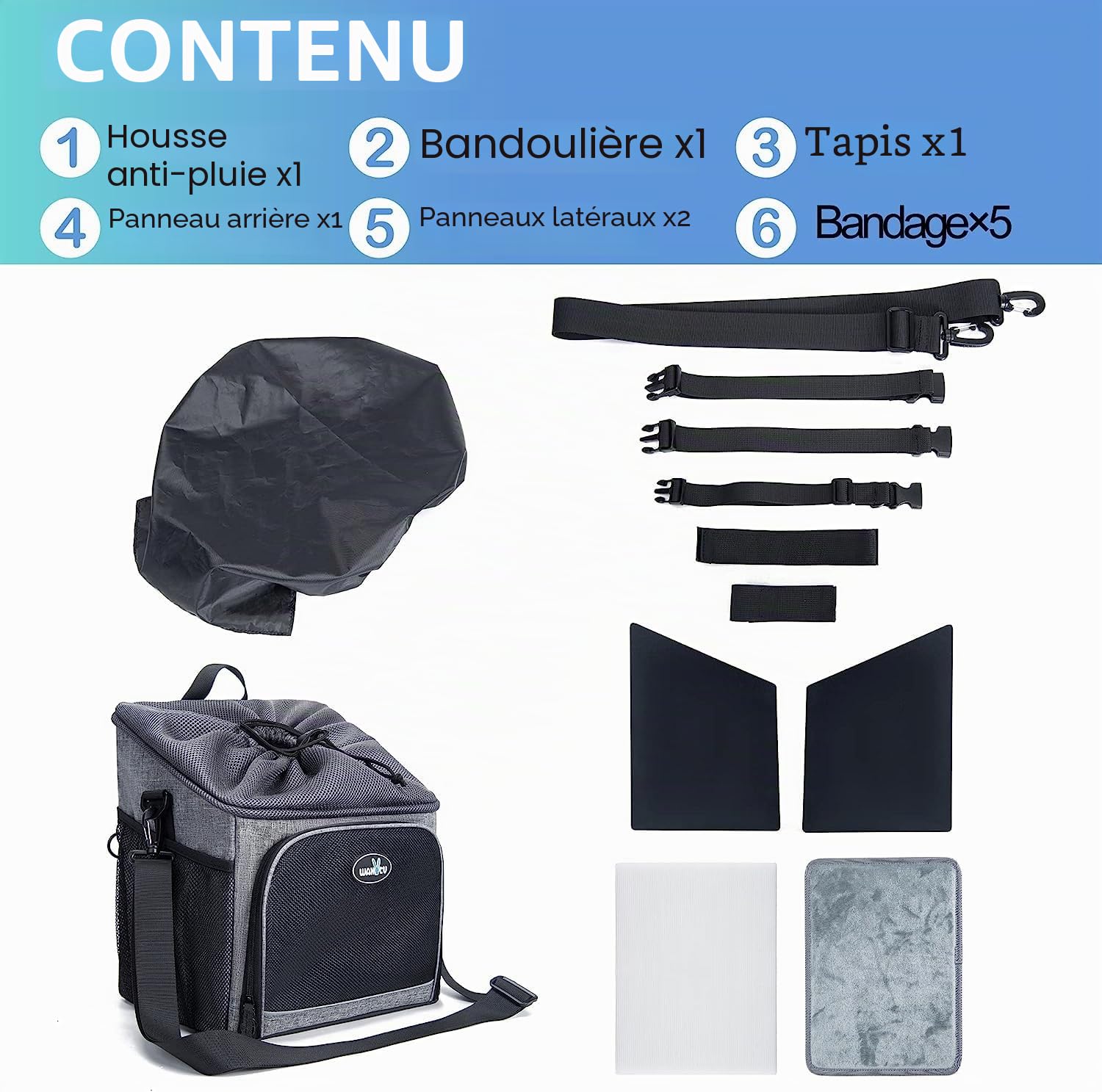 Wakytu Panier de Transport de vélo pour Chien, Sac à Dos de Transport Avant pour vélo Pliable, Amovible, Bandes réfléchissantes, 2 Poches de Rangement latérales, Sac de Voyage pour Animaux de