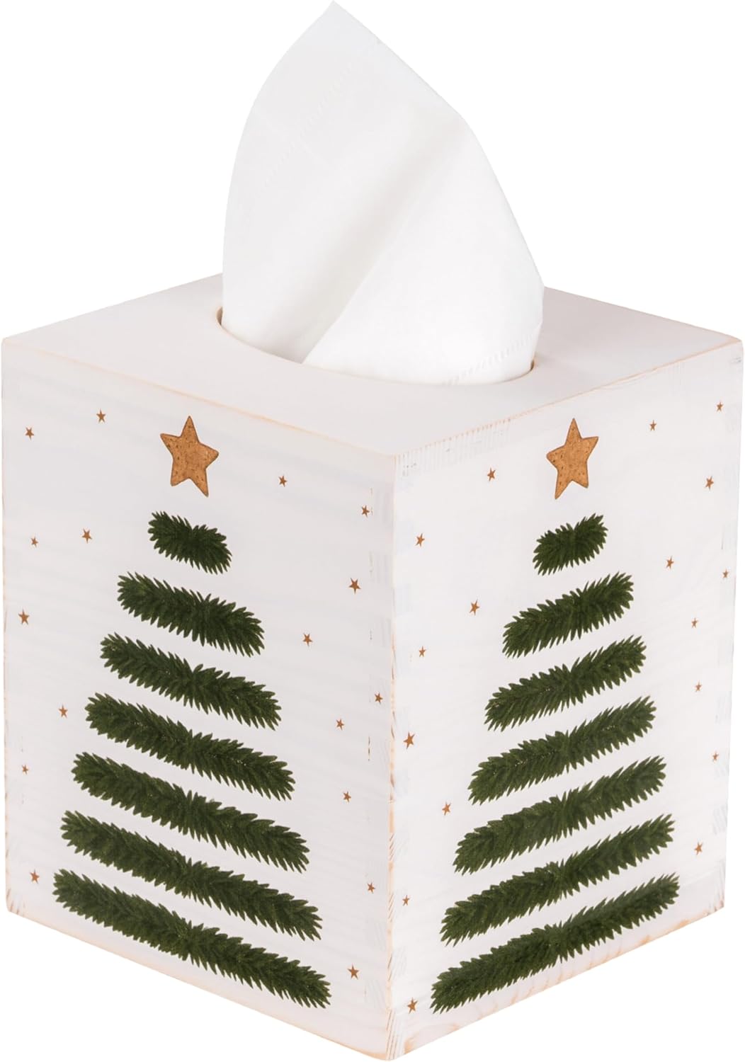 Christmas Tissue Box Cover, Rustic Wooden Square Tissue Holder with Slide-Out Bottom, Farmhouse Holiday Tissue Box for Bathroom, Living Room, Bedroom, Office, Kitchen, Tabletop Xmas Decorations