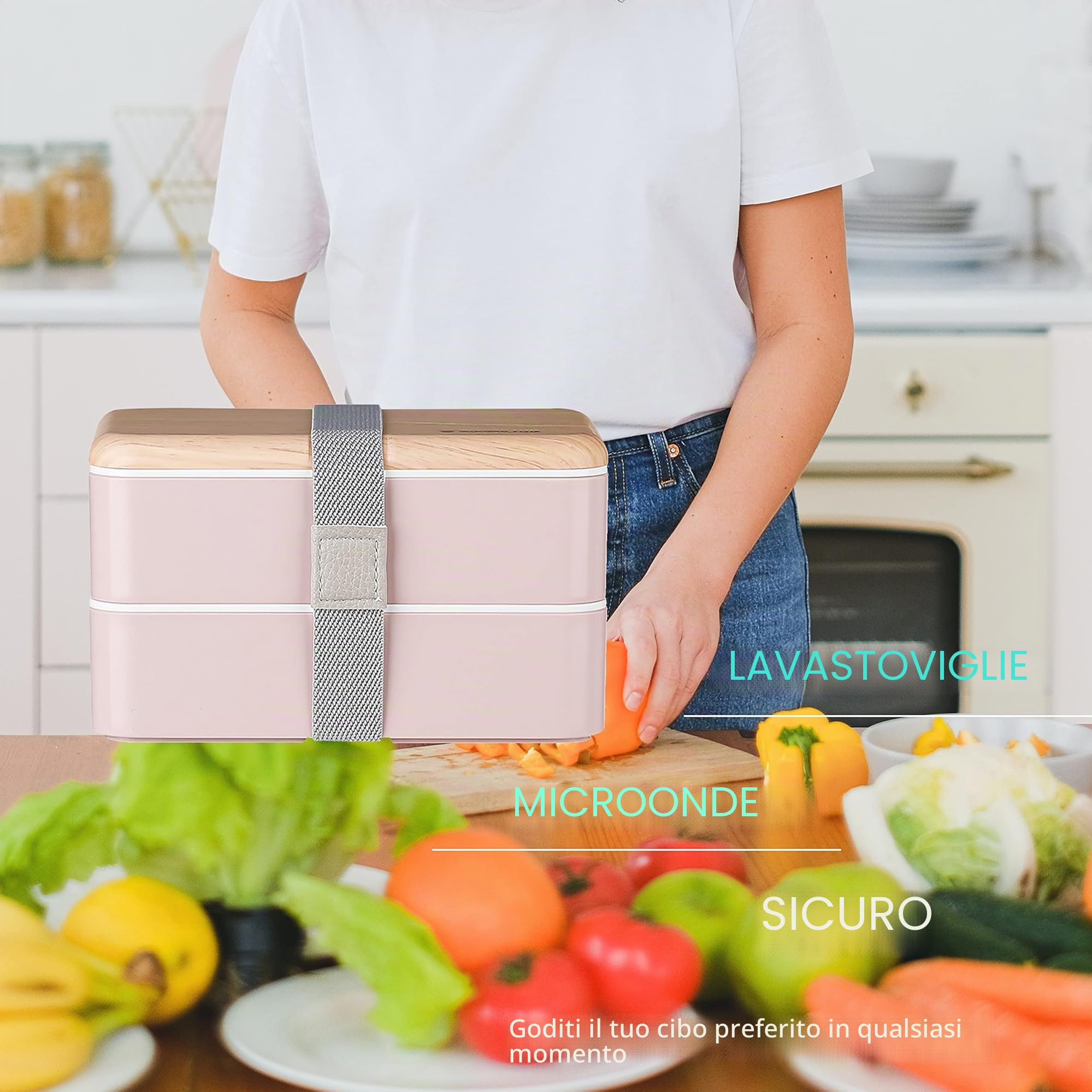 Binoster Lunchbox portapranzo Scatole bento box contenitore originale divisore bundle stile giapponese con cucchiaio e forchetta in acciaio inox(Rosa)