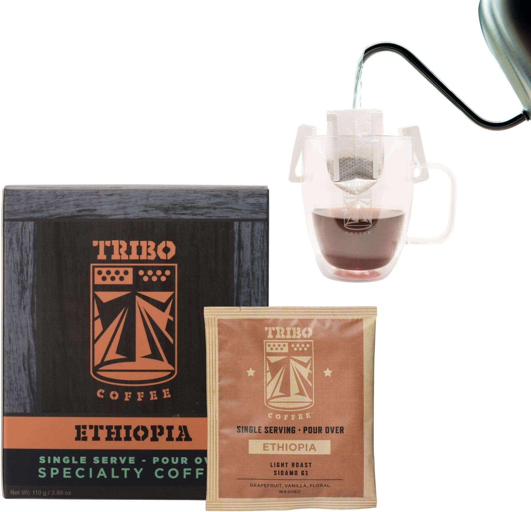 Tribo Coffee Single-Serve Portable Pour Over Drip Coffee - Ethiopia - 10 Servings (Light Roast)