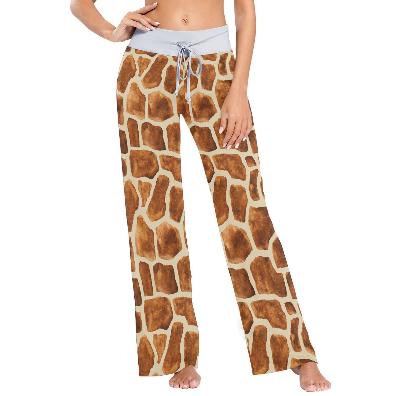 Ollabaky Women's Pajama Pants PJs Bottoms for Women Wide Leg Sleep Lounge Pants: Multi- Giraffe Print Medium