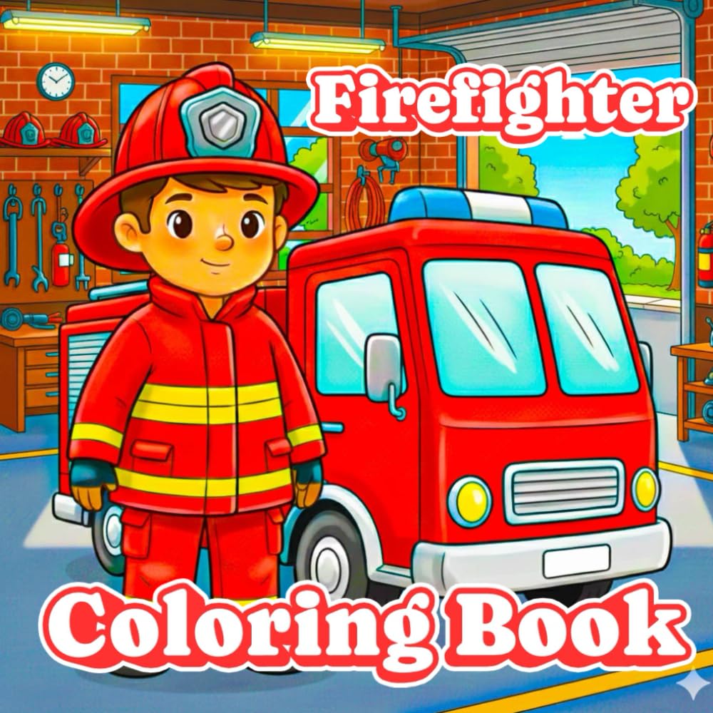 Firefighter Trucks & Rescue Vehicles Coloring Book for Kids and Adults : Simple Fire Engine, Rescue Scenes & Cute Firefighter Illustrations for Fun Learning