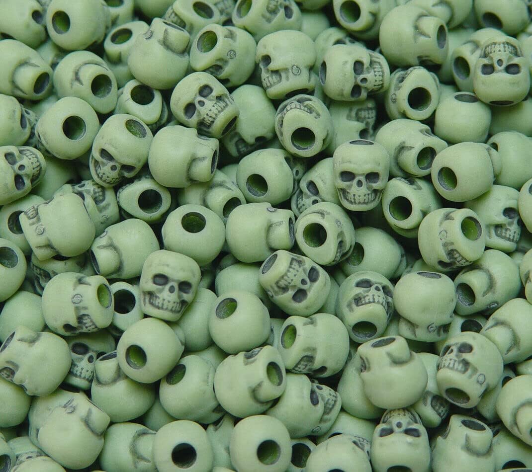 Olive Green Skull Pony Beads Made in USA Halloween Crafts Paracord Jewelry