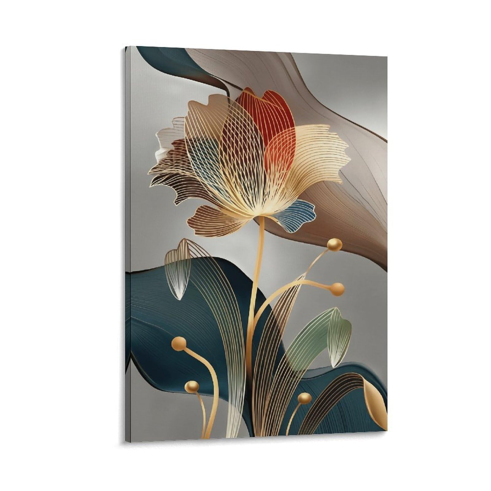 XPASHIQWC Gilded Line Floral Art Poster Artwork Canvas Prints Picture Modern Wall Art Picture Wall Hanging for Living Room Bedroom Home Decorations 20x30inch(50x75cm)