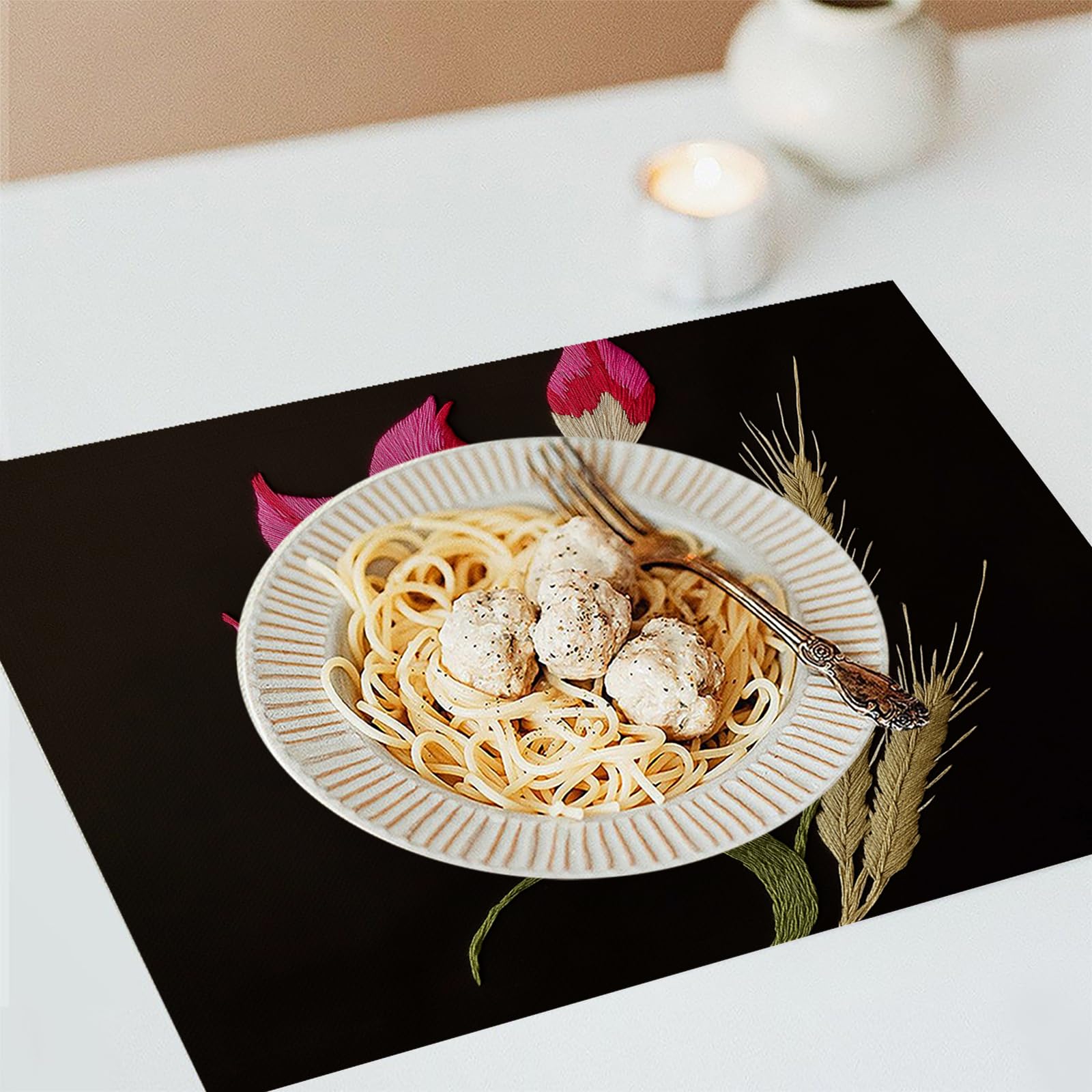 Set di 8 Tovagliette Americane Lavabili Cotone Lino Creatività - Tovaglietta Americana Resistenti al Calore Durevole Fiori ricamati - per Colazione Pranzo 30×45 cm