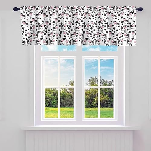 jejeloiu Lindas cortinas de cenefa de vaca para sala de estar, dormitorio, cortinas de cocina con estampado de vaca, cenefas de cortina de animales