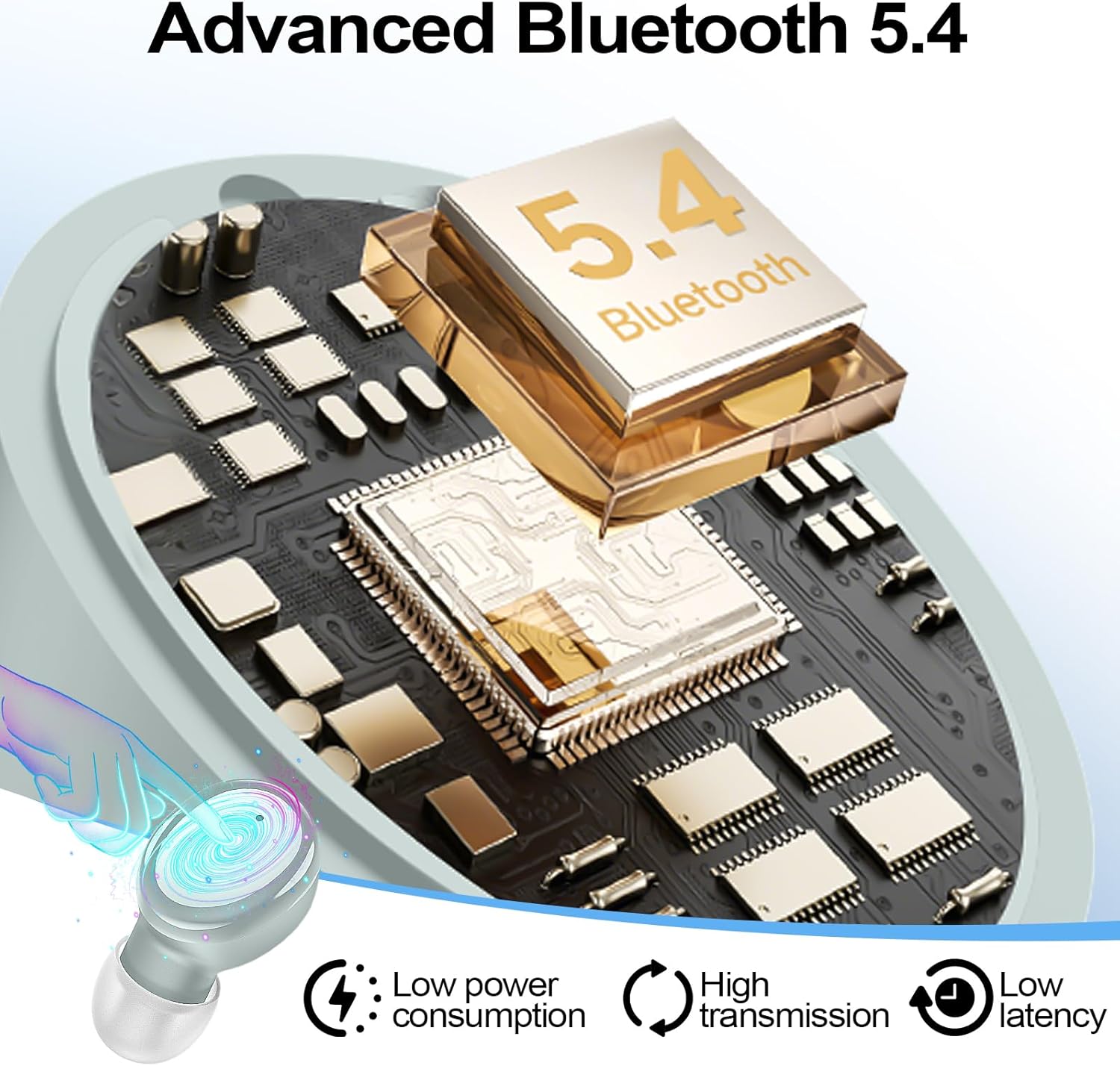 kurdene Wireless Earbuds Bluetooth 5.4 in Ear Buds Light Weight Headphones,Deep Bass Sound,Built in Mics Headset,Clear Calls Earphones for Sports Workout Light Blue - Image 6