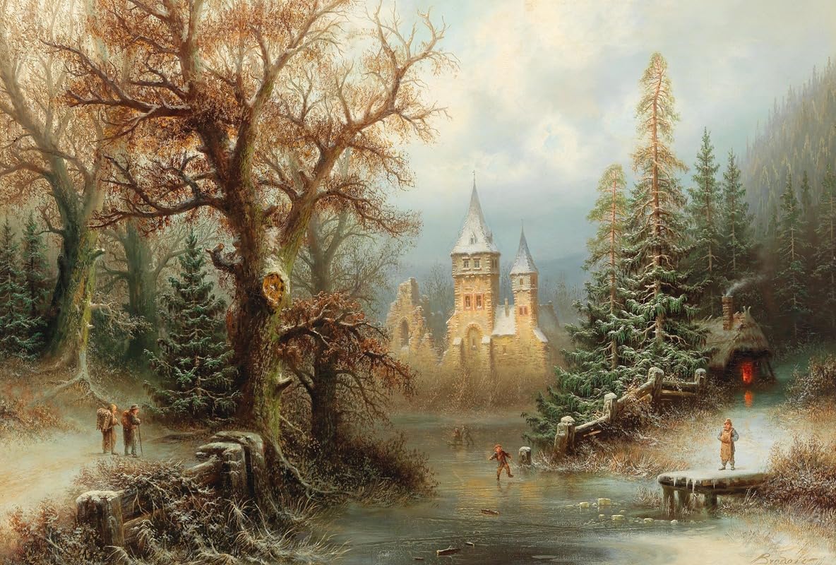 Amazon.com: Romantic Winter Landscape With Ice Skaters By A Castle