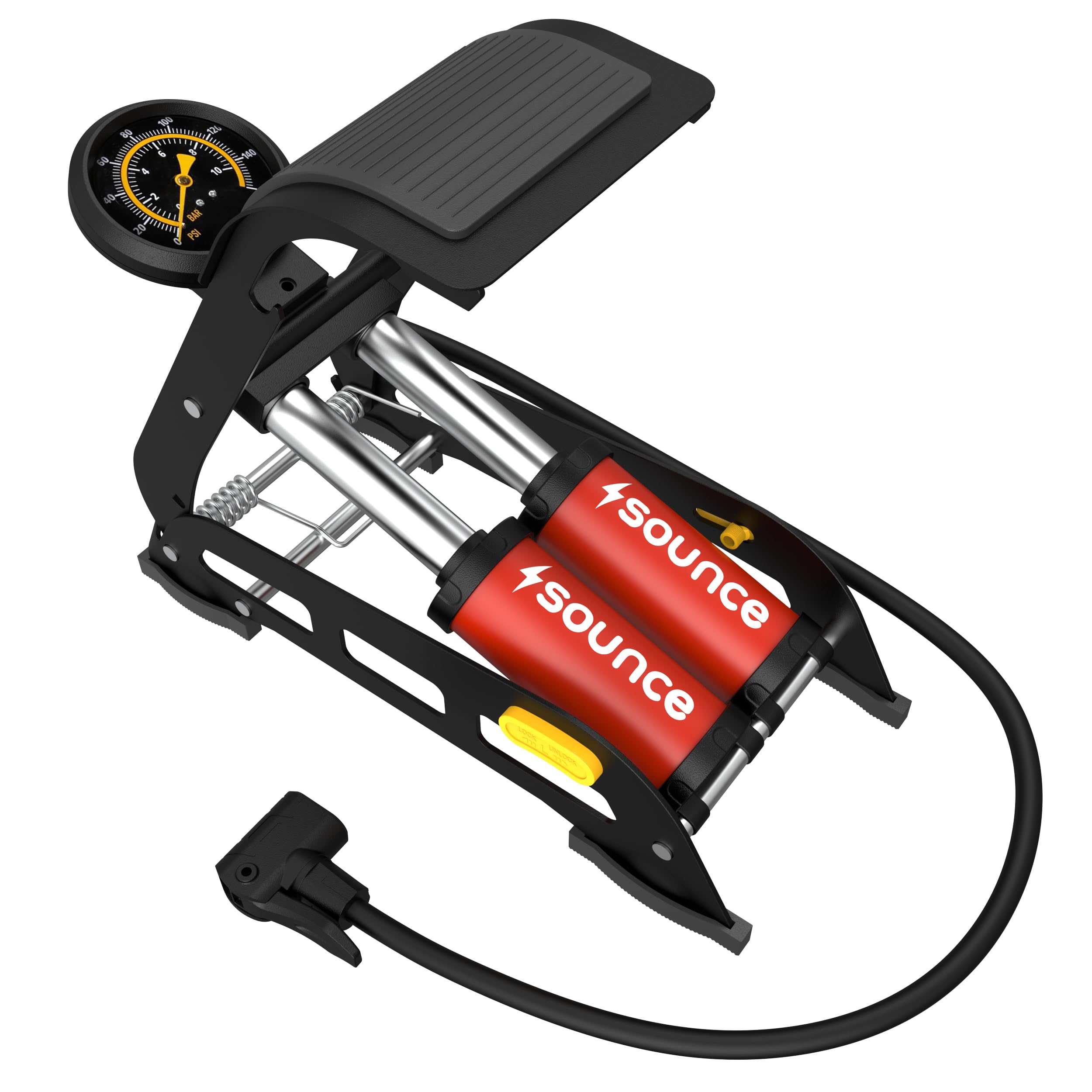 Sounce Double Cylinder 160 PSI Portable Foot Pump | Rapid Inflation | Hands-Free | Quick and Efficient Pumping for Car, Bike, Cycle, Balls, Air Tyre Inflator for car Bike and Cycle-picture-11