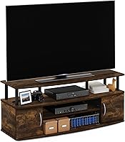 Furinno Jaya TV Stand Entertainment Center for 50" TVs - Amber Pine/Black, Space-Saving 3-Tier Storage Console