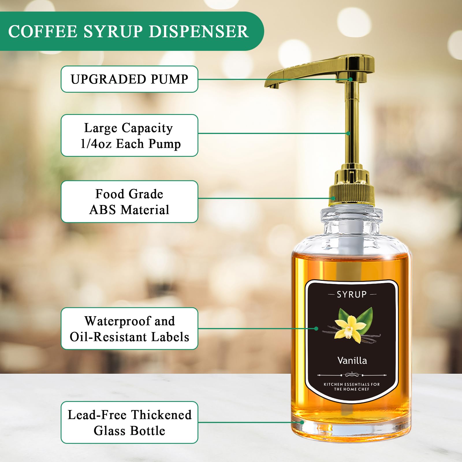 HMJIA Koffie Siroop Dispenser voor Koffiebar 16 oz 500 ml Glazen Siroop