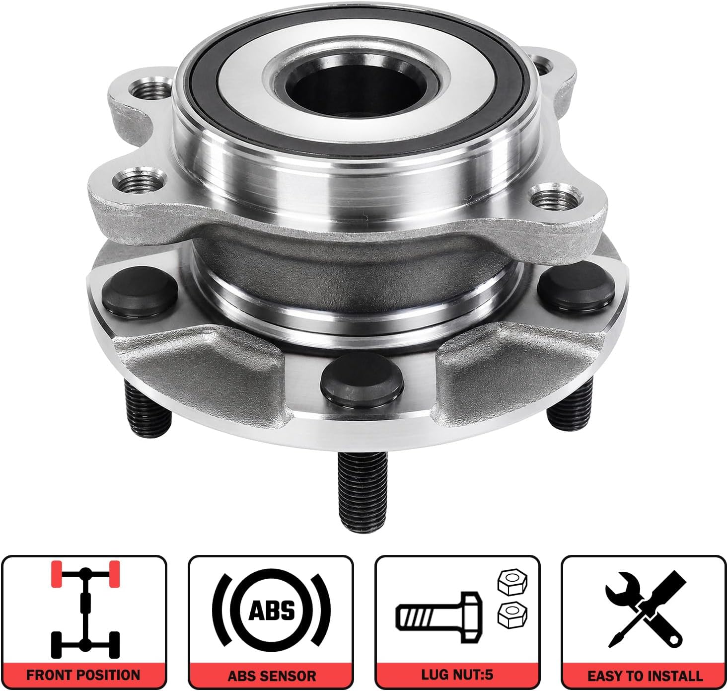 MotorbyMotor 513258 Front Wheel Bearing Hub Assembly with ABS 5 Lugs Fits for 2006-2018 Toyota Rav4, 2016-2020 Toyota Mirai, 2011-2016 Scion TC (Manual Transmission Only)