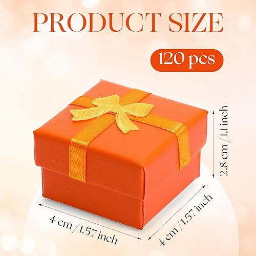 Miniatura 9 de Yinkin Juego de 120 cajas de regalo de anillo de cartón con lazo cuadrado de colores surtidos, pequeña caja de regalo dura para aretes, caja de