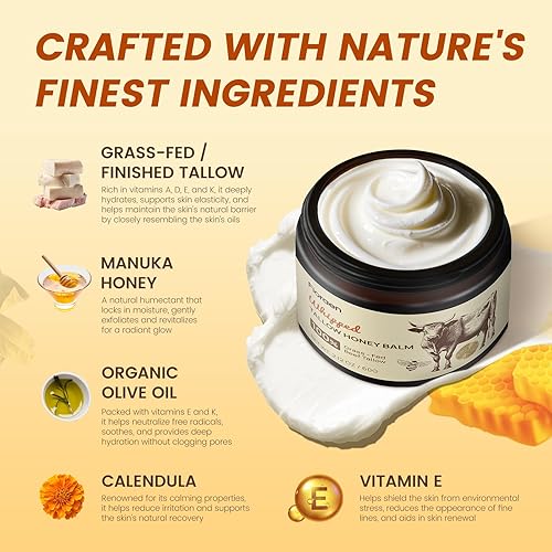 Miniatura 3 de Sarga de ternera para piel de 2 onzas, sargo de ternera batida y bálsamo de miel de manuka, sarga de res para cara y cuerpo, cuidado de la piel sin