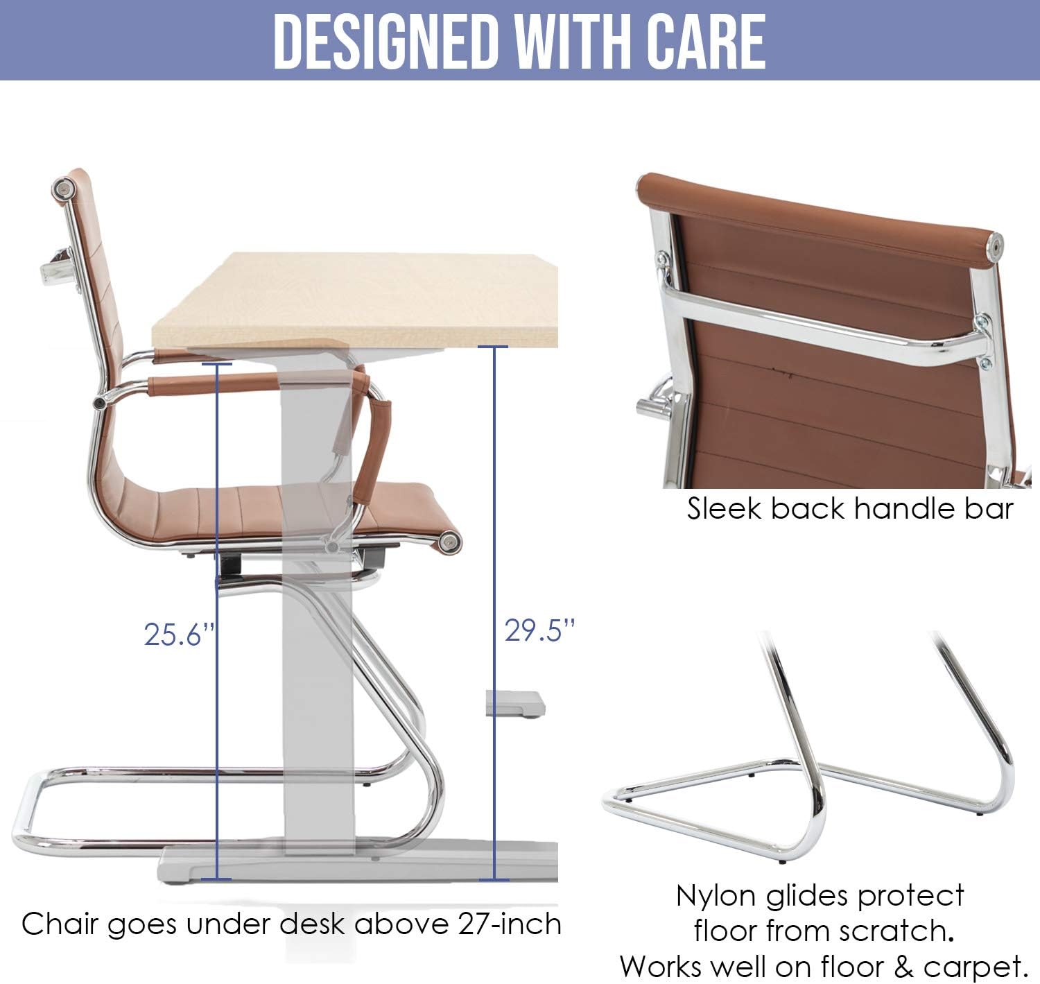 Wahson Office Guest Chairs, 2 Pack Reception Chairs for Waiting Room/Conference Room, with Faux Leather and Sled Base, Set of 2, Coffee : Office Products