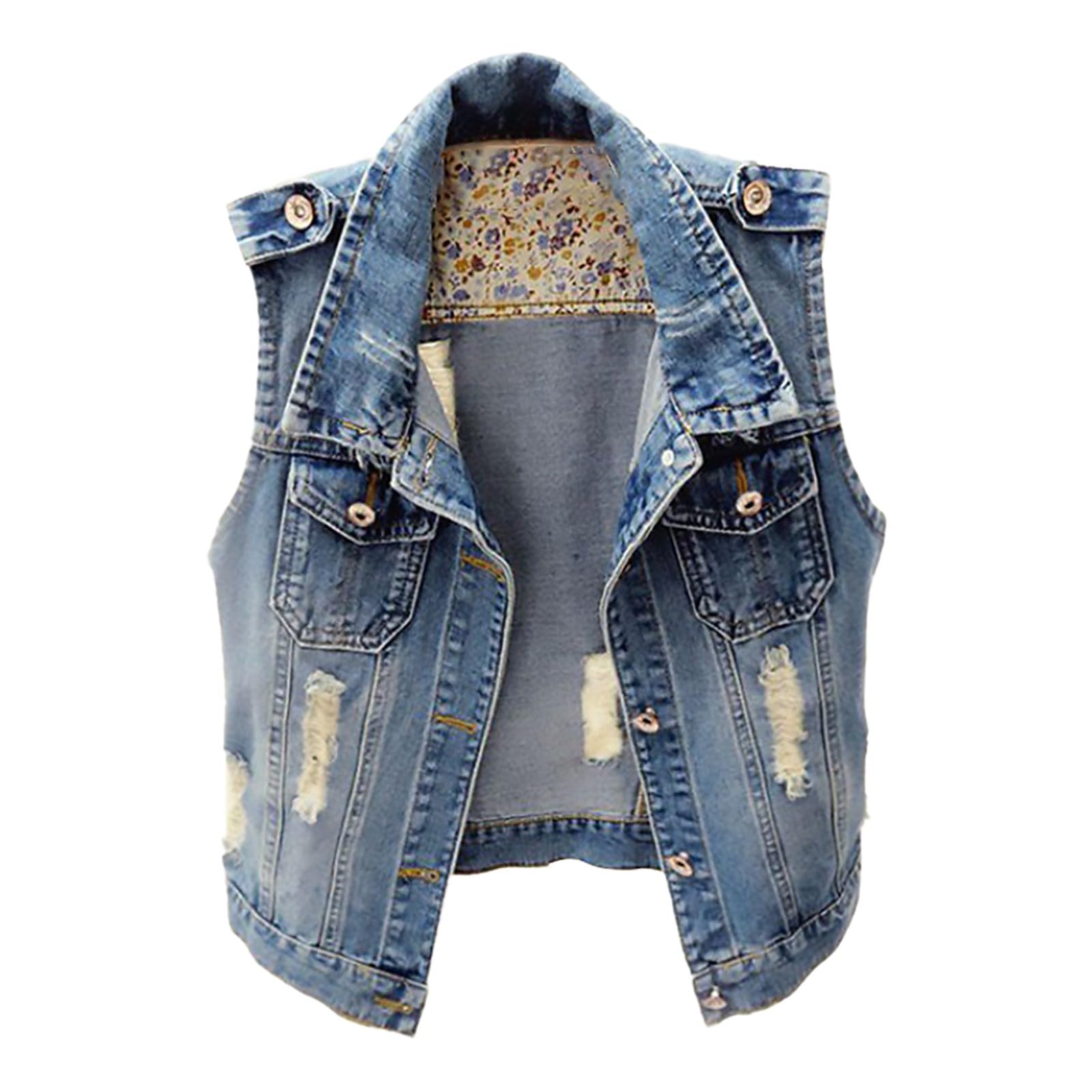Damen Weste Summer Leicht Damen Jeansweste Aus Denim Klassisch Für Junioren Zum Zuknöpfen Kurz Im Look Ärmellos Mantel Gefüttert Herren