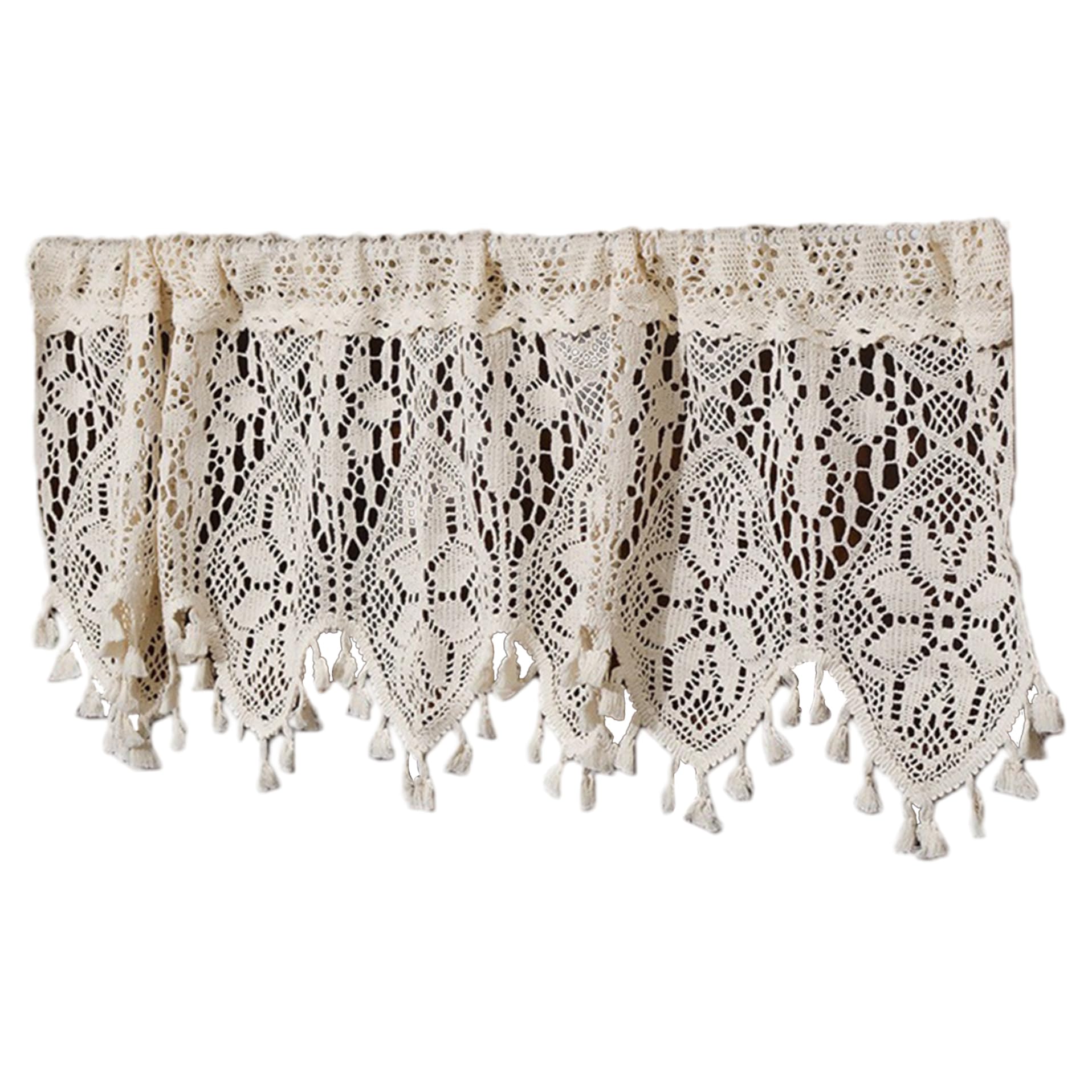 Rideau court vintage au crochet pour fenêtres de salon et étude