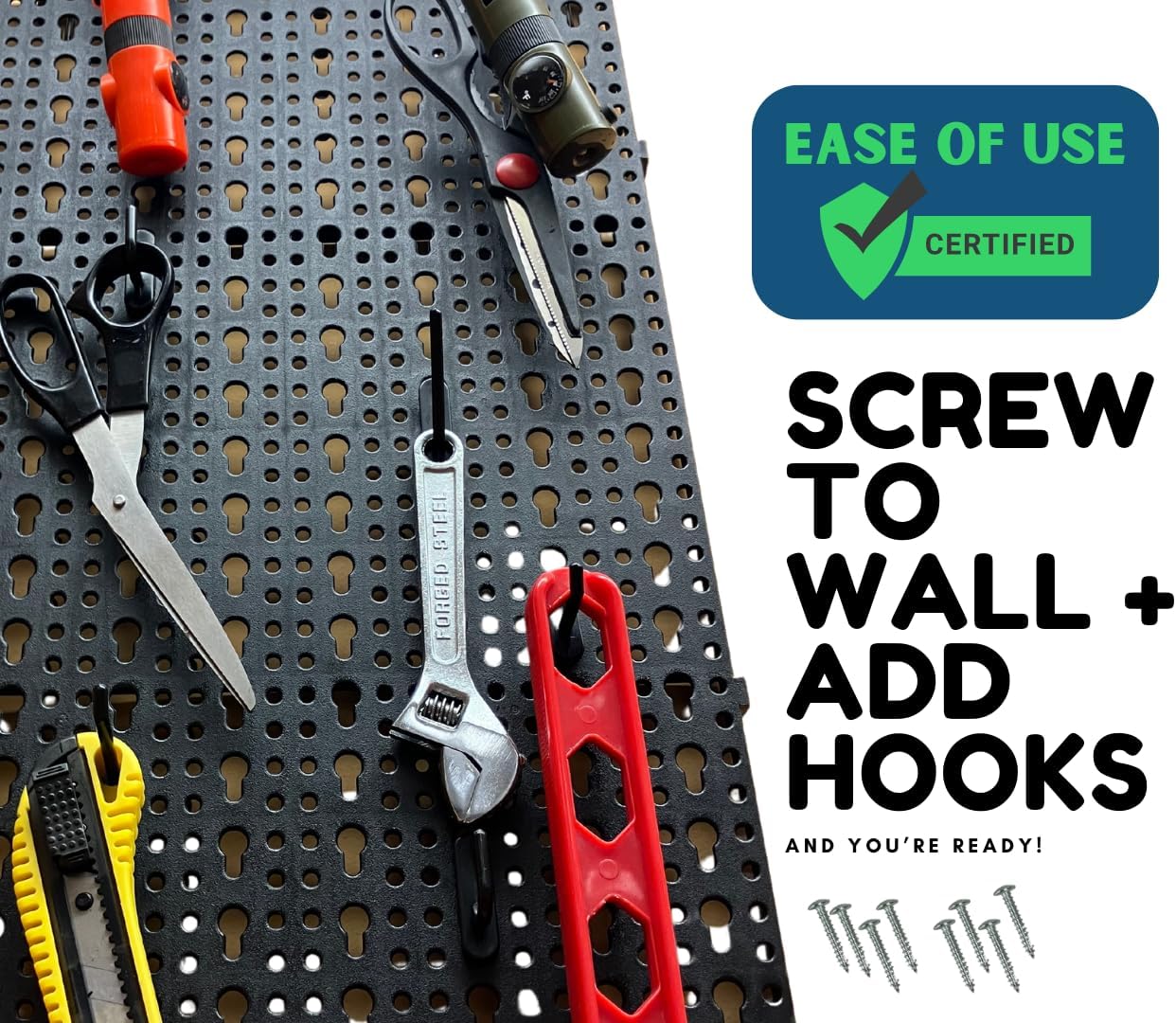 DOVETAIL 2 Piece Plastic Peg Board Set with 24 Assorted Hooks and Screws for Hanging | 19" x 12" Boards