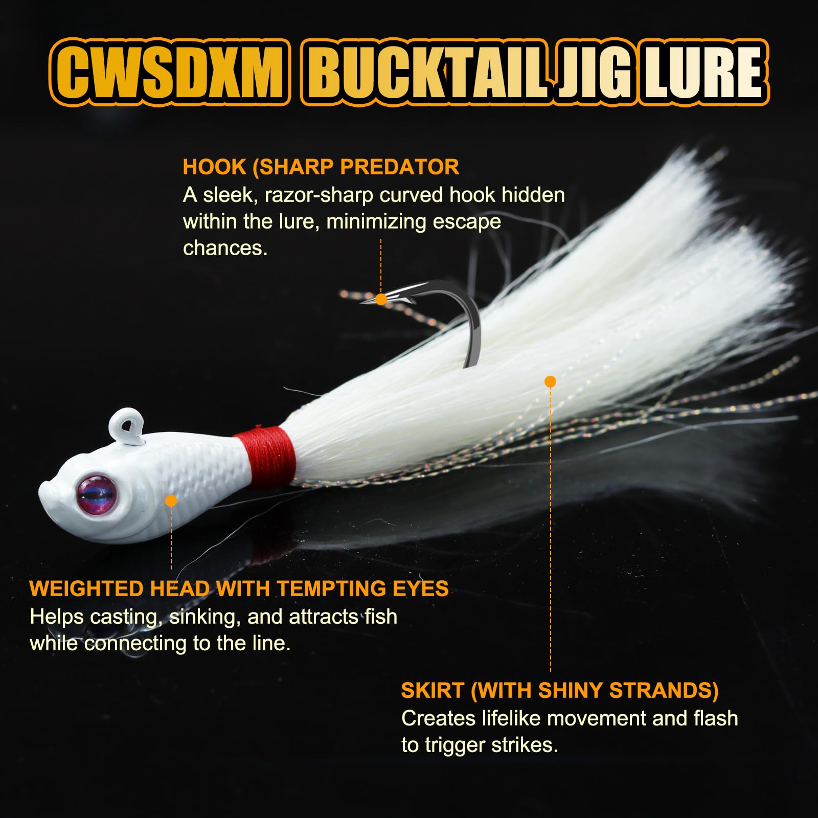 Bucktail Jigs, realistischer Haar-Jig-Angelköder mit Einzelhaken, Bucktail Swimbait Jig für Barsch, Striper, Zander, Flunder, 7,1 g, 14,2 g, 28,3 g, 56,7 g