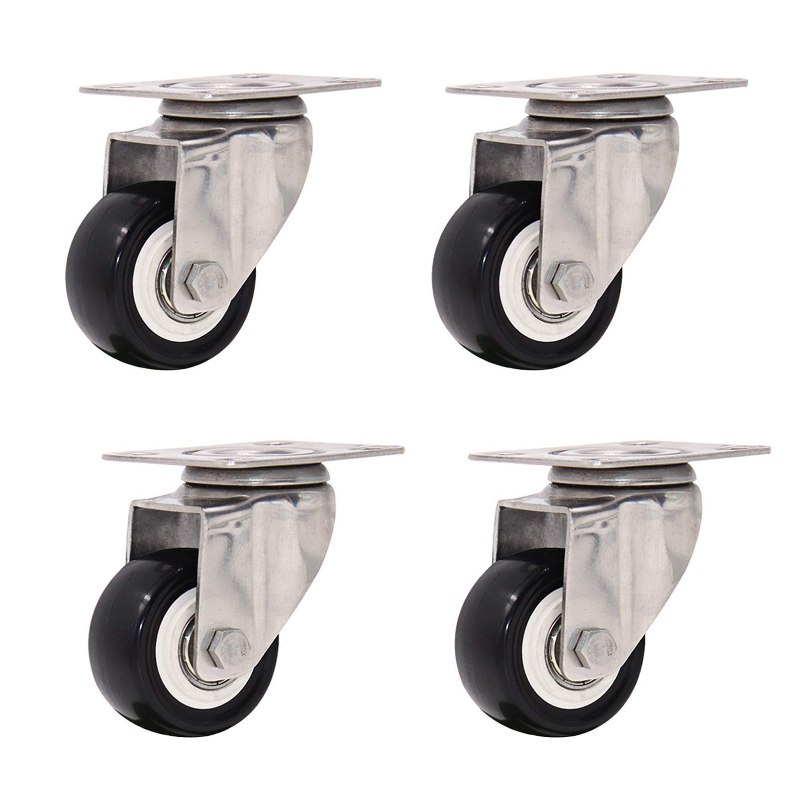 Roulettes pivotantes 50 mm en acier inoxydable pour meuble et chariot - Lot de 4 noires