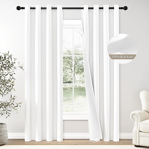 Miniatura 163 de ChrisDowa Cortinas 100% opacas de abedul liso de 96 pulgadas de largo, 2 paneles para dormitorio, sala de estar, oscurecimiento de la habitación de