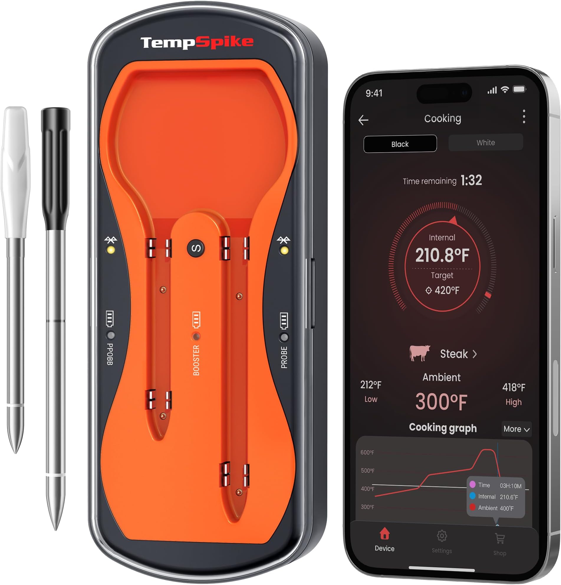 ThermoPro Wireless Meat Thermometer with Upgraded 2 Color-Coded Meat Probes, Bluetooth Meat Thermometer Digital Wireless for Rotisserie Sous Vide BBQ Smoker Thermometer