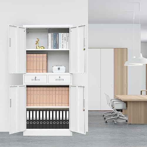 Miniatura 71 de Armario de almacenamiento de metal con puertas con cerradura y 2 estantes ajustables, gabinetes de metal de 71 pulgadas de alto, armarios de garaje,