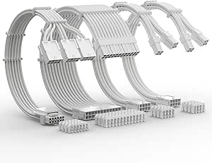 AsiaHorse Update 16AWG PSU-kabelverlenging, Kabelset met pc-mouwen voor GPU/ CPU, voeding computer kabelverlengingen,24PIN/(6 2) PIN/(4 4) PIN kabelmanagement,30CM,Wit