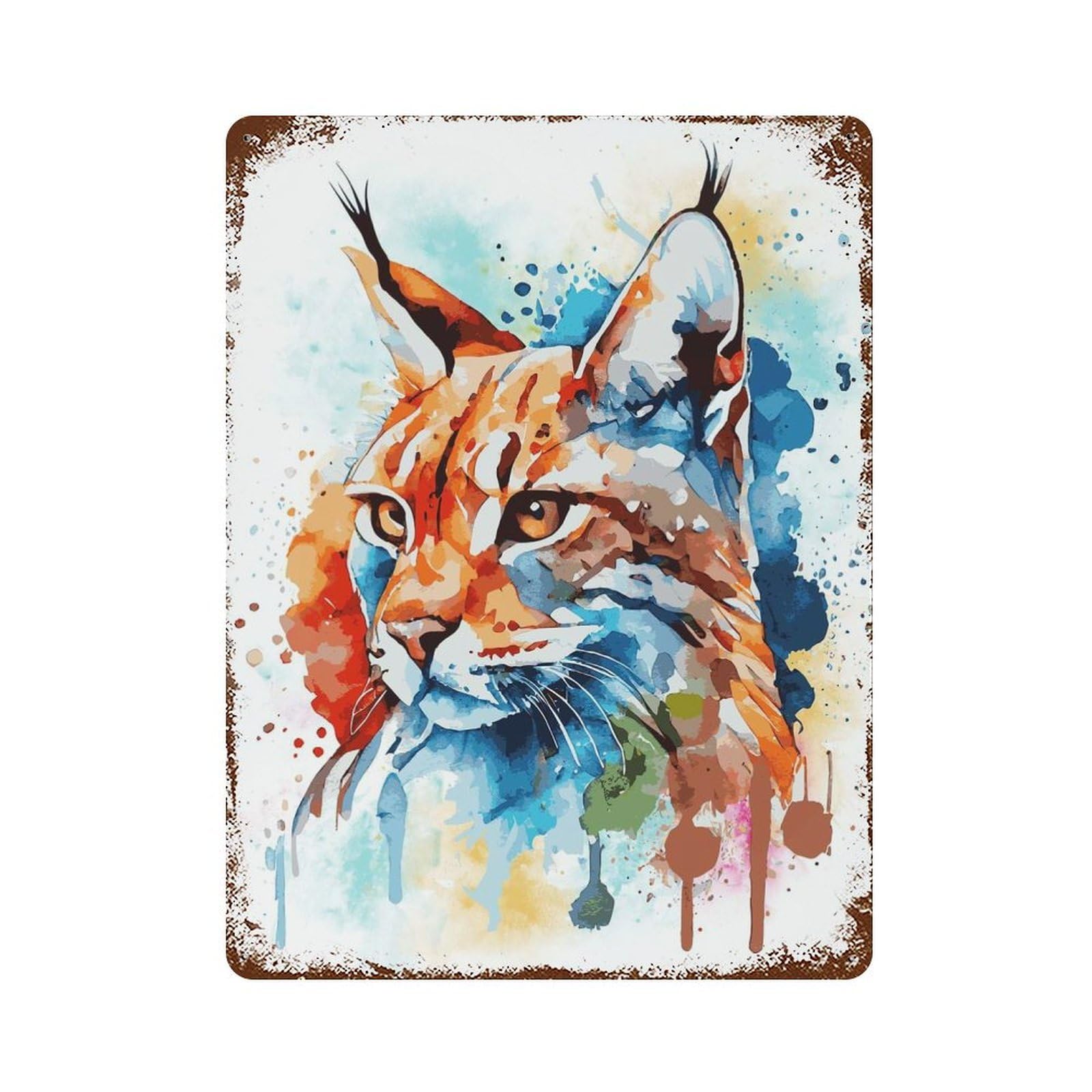 Colorful Bobcat Painting Weathered Tin Sign 15.7"x11.8", Shabby Chic Decor for Garage, Pub Or Kitchen