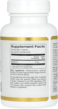 California Gold Nutrition Melatonin, 3 mg, 90 Veggie Capsules, 1 Count (Pack of 1)
