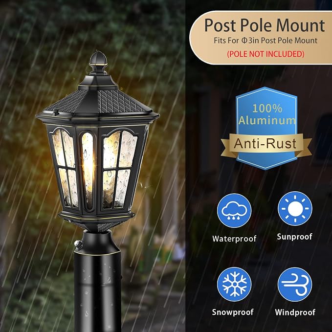 Farol de patio con sensor de crepúsculo a amanecer, base de montaje, resistente a la intemperie, aluminio negro miniatura 4