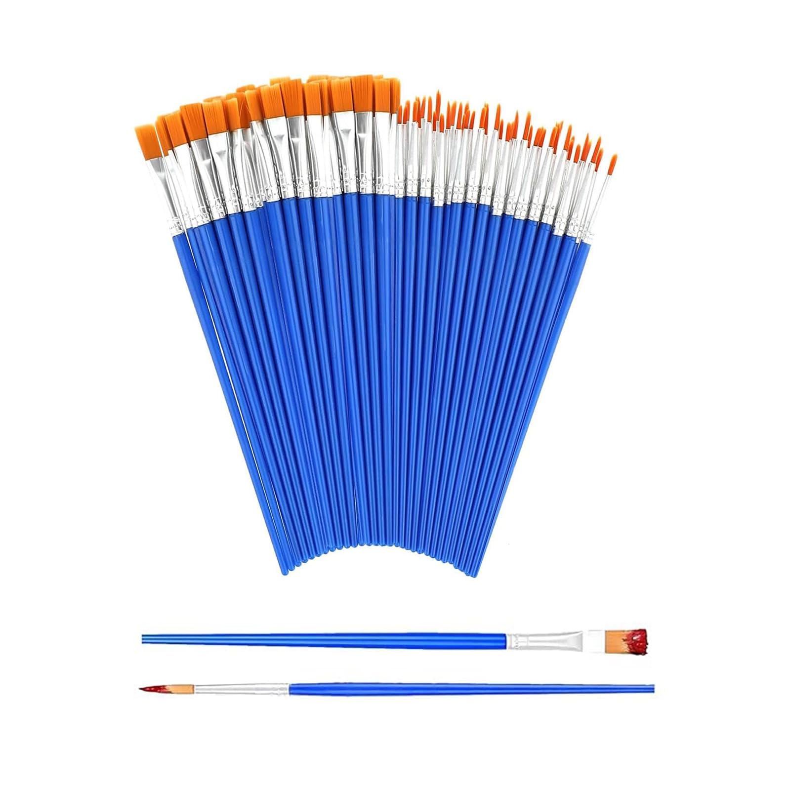 70 Pcs Small Paint Brushes, Paintbrushes with 35 Flat and 35 Round Pointed, Face Paint Brushes for Oil, Acrylic, Watercolor, Ideal for Rock Painting, Body Face, Decorations