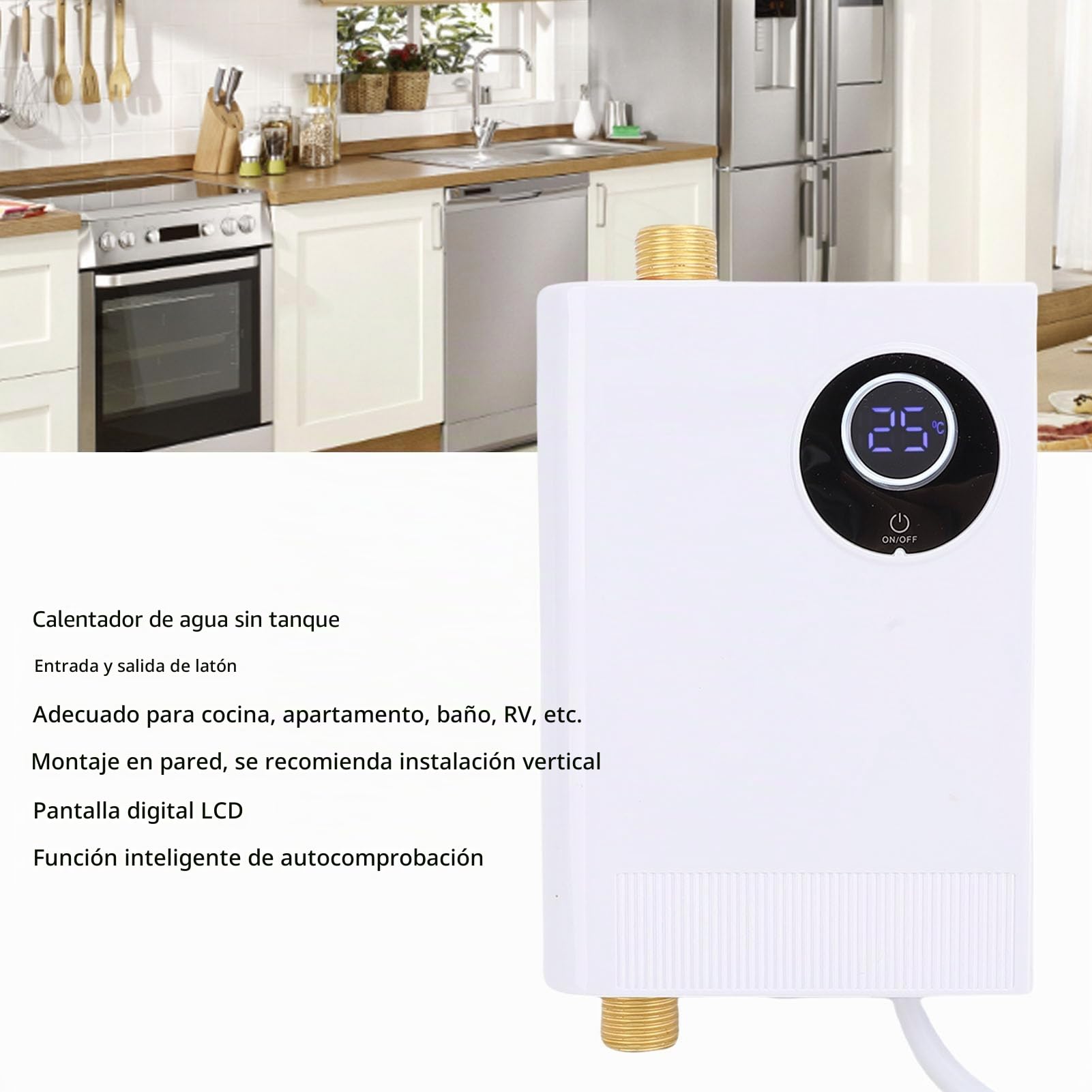 Calentador de Agua sin Tanque Instantáneo a Pedido con Pantalla Táctil Eléctrico Pequeño (EU enchufe 220V)