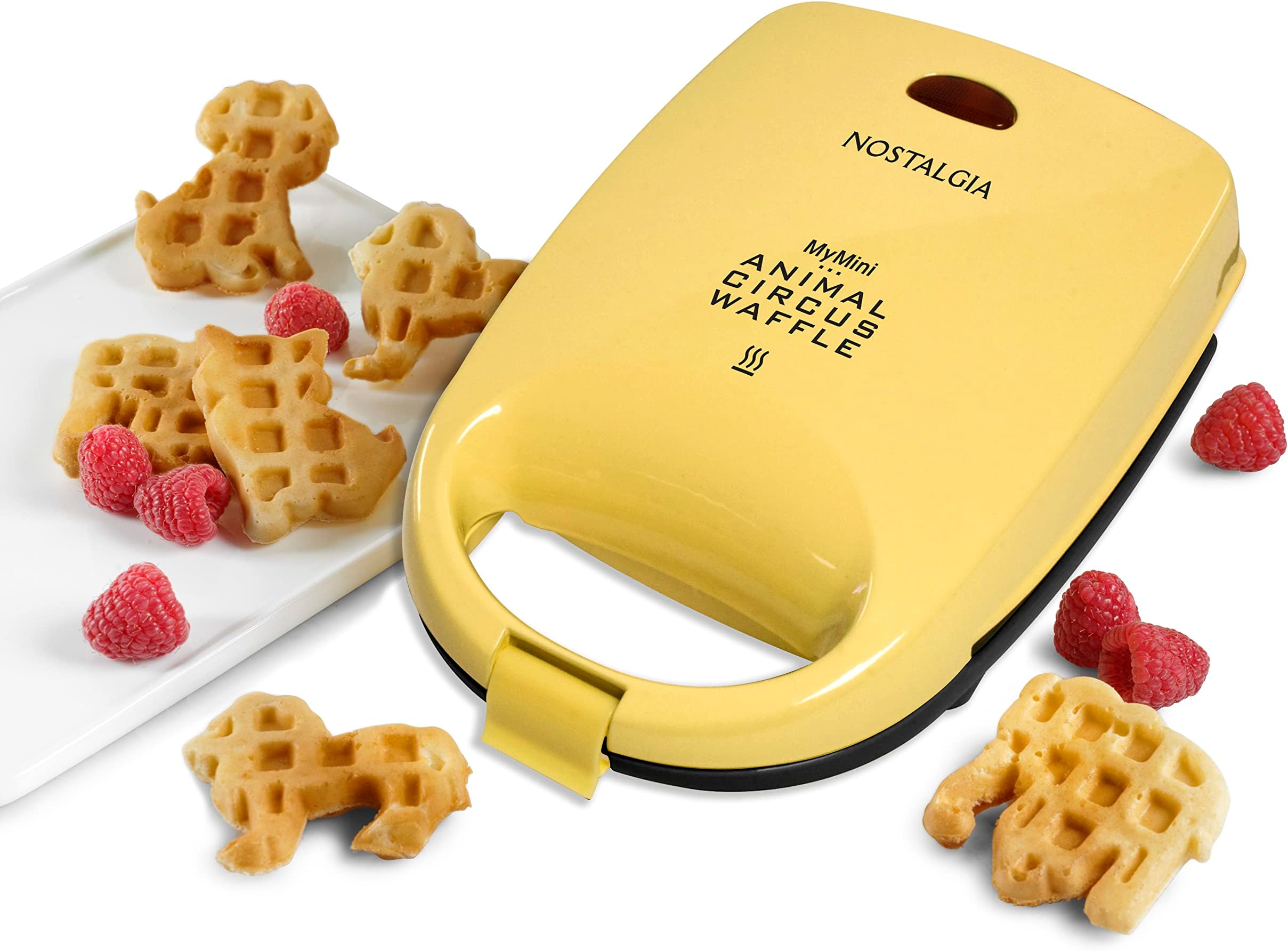 Nostalgia MANWFL4YW MyMini Electric Animal Circus Waffle Maker, Makes Cat, Dog, Elephant and Lion Shapes, Yellow, 4