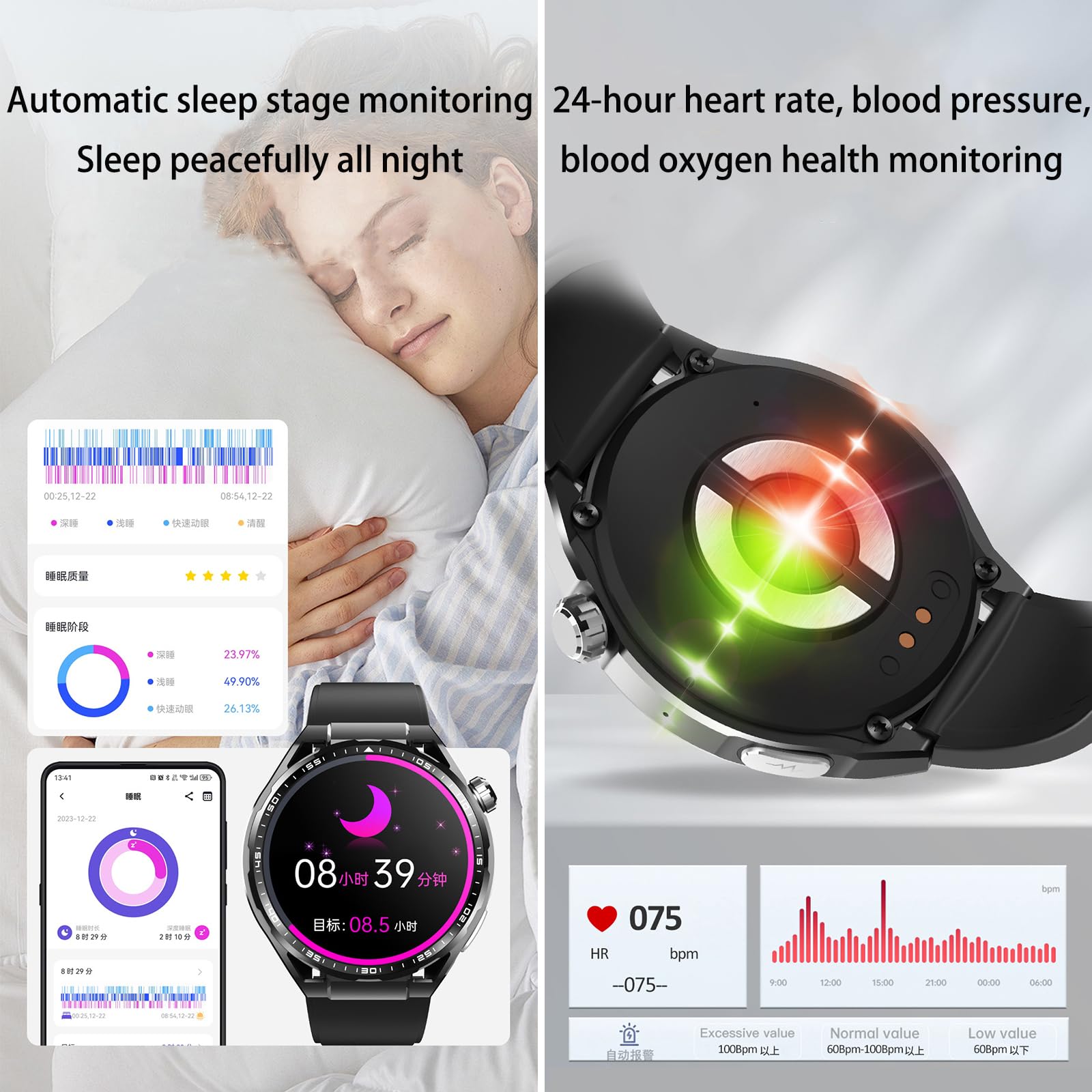 Smartwatch Dla Mężczyzn 1,55 "ekran HD Połączenia Bluetooth Tracker Fitness Monitorowanie Zdrowia IP67 Wodoodporny Krokomierz Dla IOS/Android,E