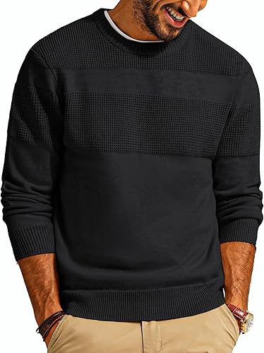 PJ PAUL JONES Pull décontracté à col rond pour homme en tricot texturé, noir, Ta