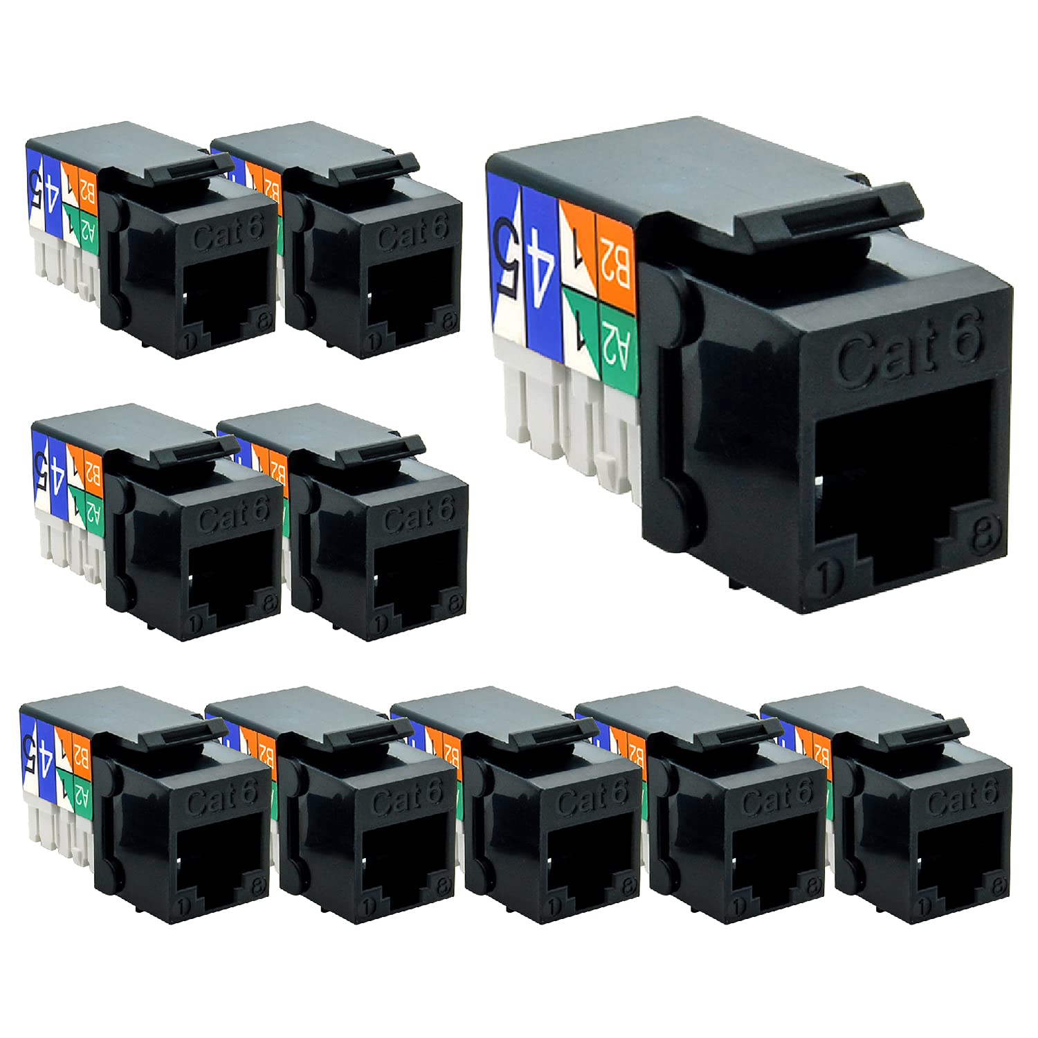Beszin Cat.6 RJ45 110 Type Keystone Jack (10-Pack, Black)