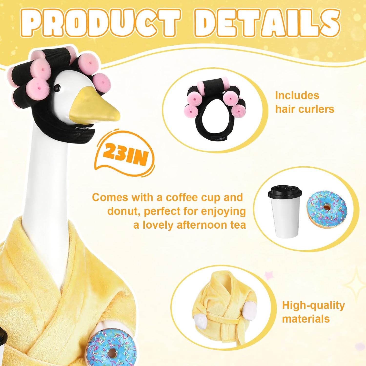 Porch Goose Statue Outfits Set Porch Goose Clothes with Wide Hat Costumes for 23" Plastic Statue Patio Yard Garden Lawn Outdoor Decoration(Yellow,Coffee Cup)