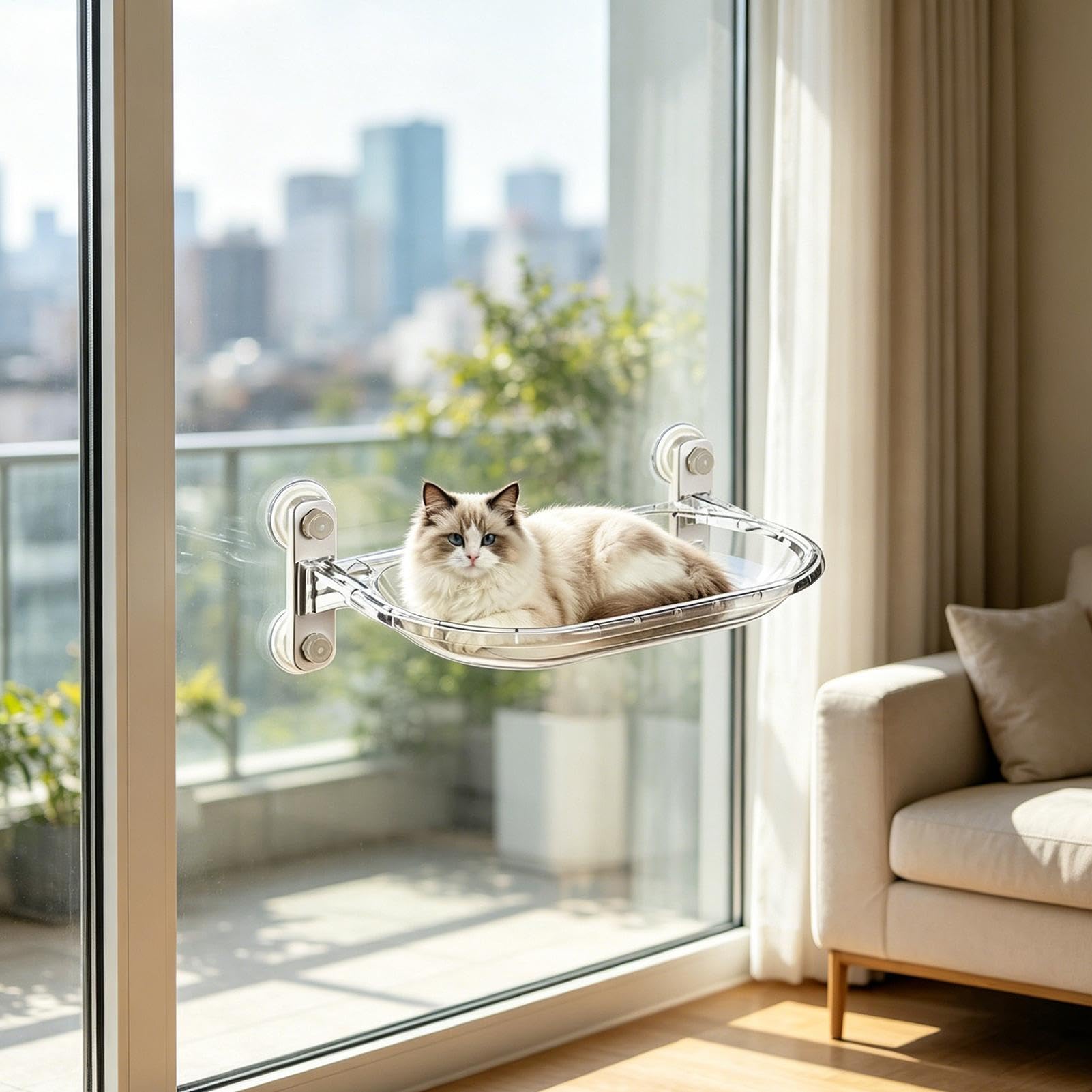 -Hängematte für Katzen Durchsichtige Sitzstange mit Saugnäpfen