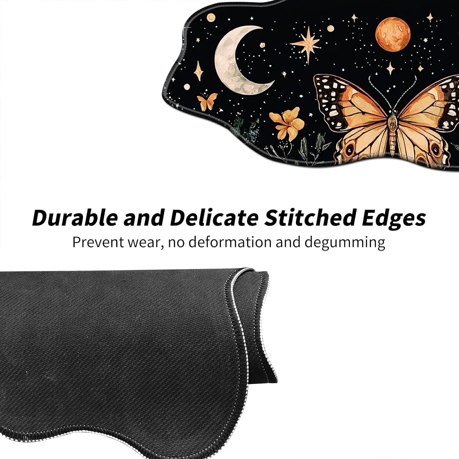 Stars Moons and Butterfly Desk Mat Mouse Pad 35.4X15.7 XL Extended Mousepad Huge Mouse Pads with Stitched Edges Desk Pad for Work, Game, Office, Home