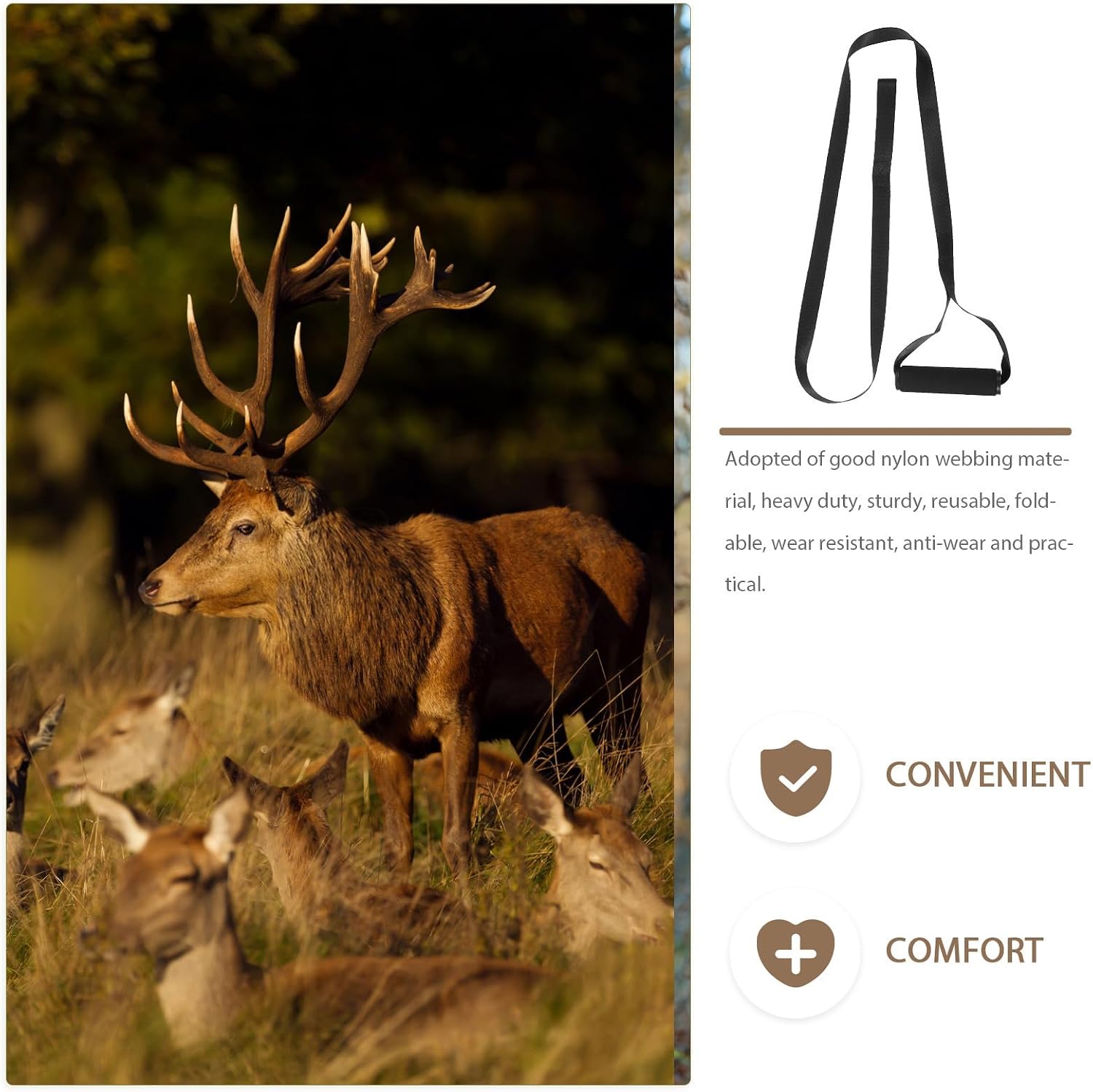 SHINEOFI Heavy Duty Nylon Deer Drag Strap with Self-Locking Handle for Hunting, Sturdy High Strength Professional Deer Dragging Harness Gear for Outdoor Hunters