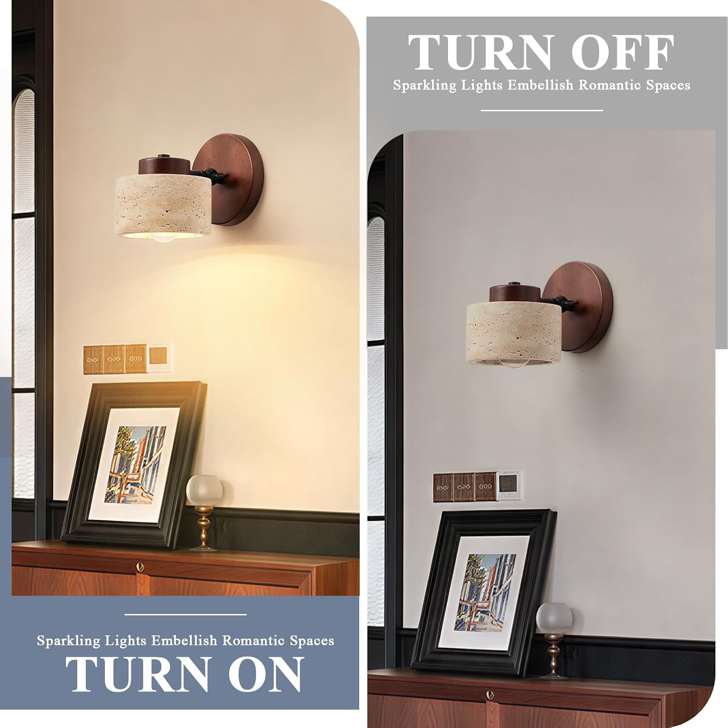 Travertine Wall Sconce with Wood Base, Adjustable Wall Light image 5