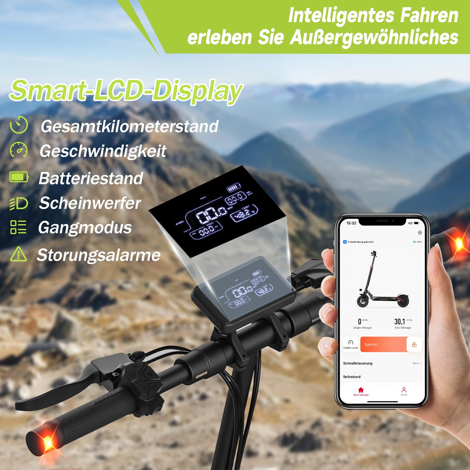 E Scooter mit Straßenzulassung,10 Zoll Elektroroller mit 12,5AH/15AH Batterie Max 70km Reichweite,Duales Bremssystem Und Doppelte Stoßdämpfung, E Roller für Erwachsene Pendeln und Geländefahrten